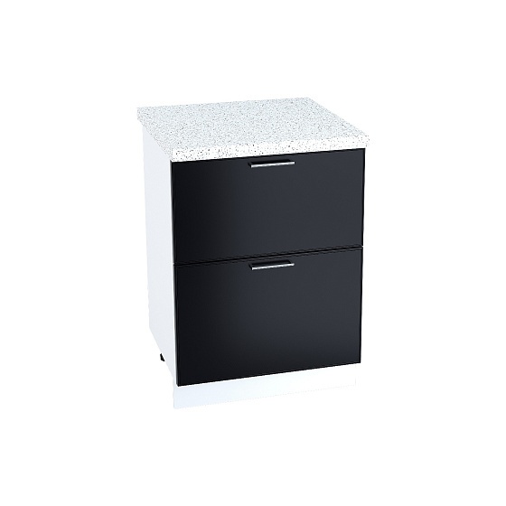 Шкаф нижний 2 ящика Кухня Мемфис 600 мм Белый - Чёрный трюфель