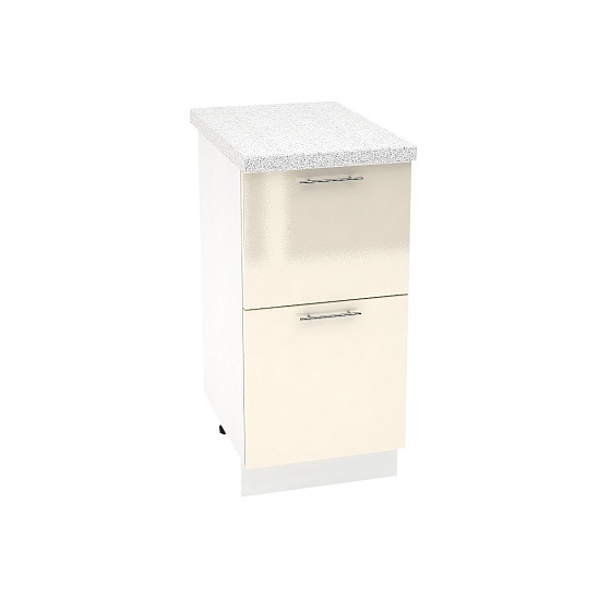 Шкаф нижний 2 ящика Кухня Валерия 400 мм Белый - Ваниль глянец