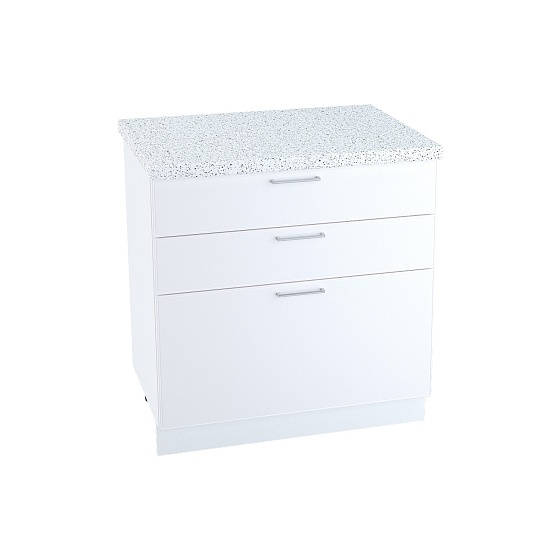 Шкаф нижний 3 ящика Кухня Мемфис 800 мм Белый - Белый софт