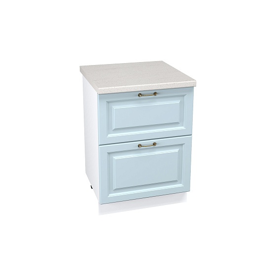 Шкаф нижний 2 ящика Кухня Ницца 600 мм Белый - Небесно-голубой