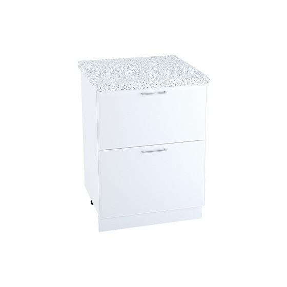 Шкаф нижний 2 ящика Кухня Мемфис 600 мм Белый - Белый софт