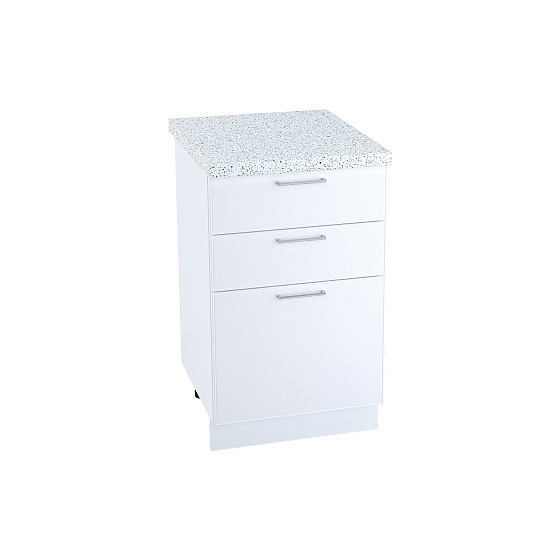 Шкаф нижний 3 ящика Кухня Мемфис 500 мм Белый - Белый софт