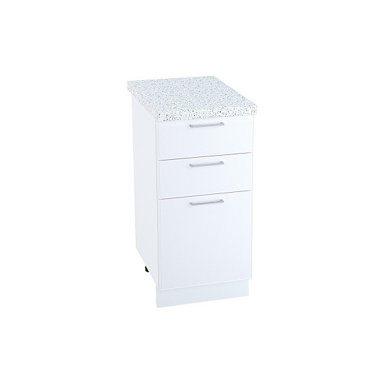 Шкаф нижний 3 ящика Кухня Мемфис 400 мм Белый - Белый софт