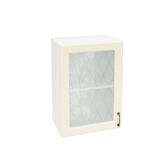 Шкаф верхний со стеклом с 1 створкой Кухня Ницца 500 мм Белый - Дуб кремовый