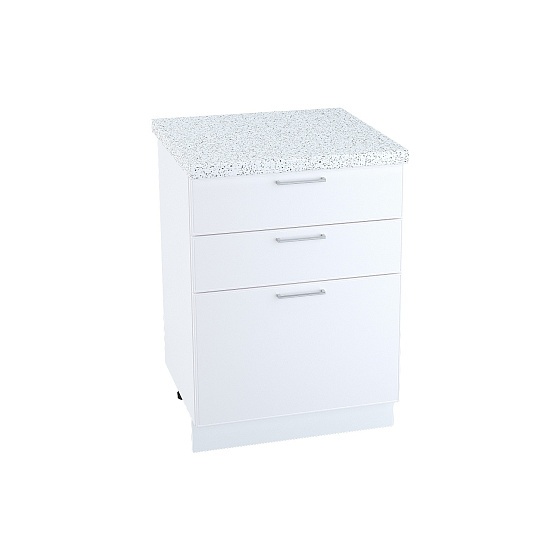 Шкаф нижний 3 ящика Кухня Мемфис 600 мм Белый - Белый софт